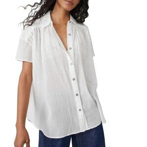 FREE PEOPLE FLOAT AWAY BUTTON-UP COTTON SHIRT